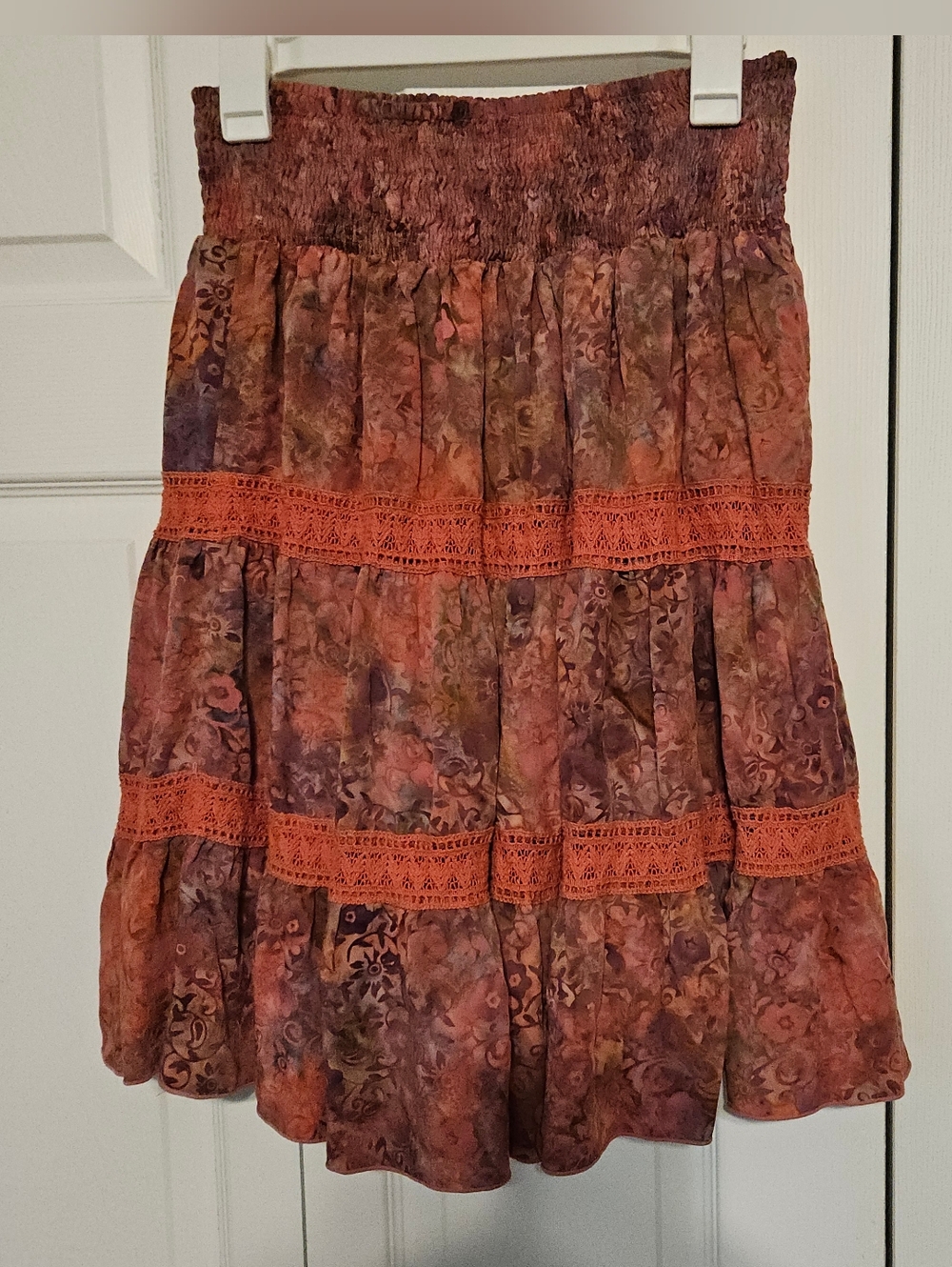 Coral Pink Multi-Color Tiered Boho Skirt
